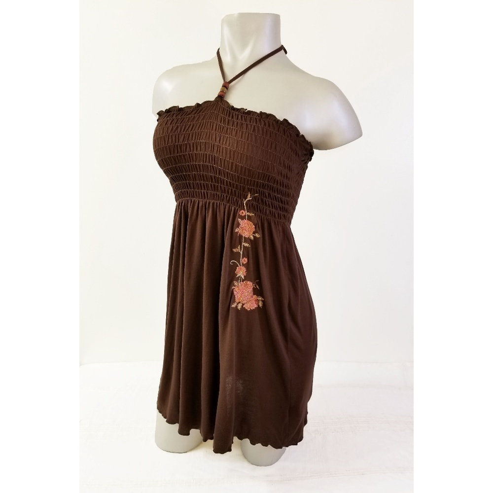 Beaded Halter Floral Tube Dress Swim CoverUp S